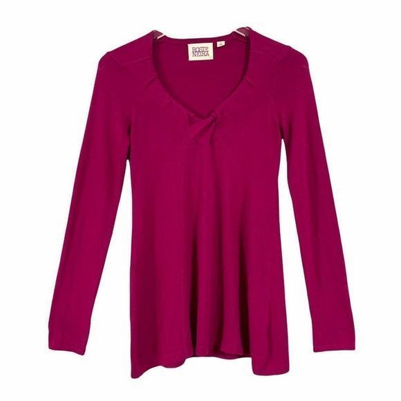 Anthropologie Rosie Netra Knit Top Sweater XS Scoop Neck Long Sleeves In Fucsia - Picture 1 of 7
